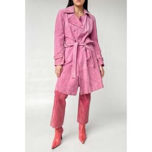 Newport News Barbie Core Suede Leather Long Jacket w/ Peak Lapels Womens Size 12